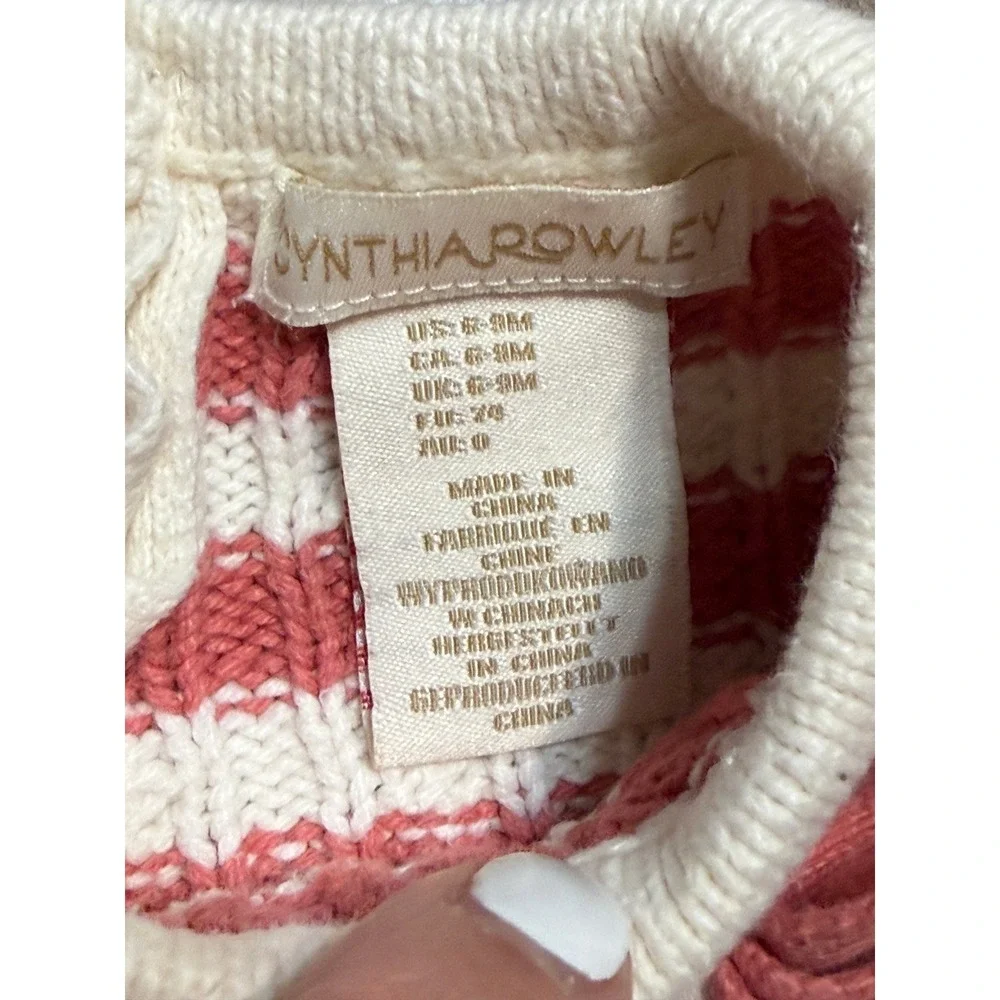 Cynthia Rowley Dress Baby Girl Size 6-9M Red White Striped Cable Knit Bow
